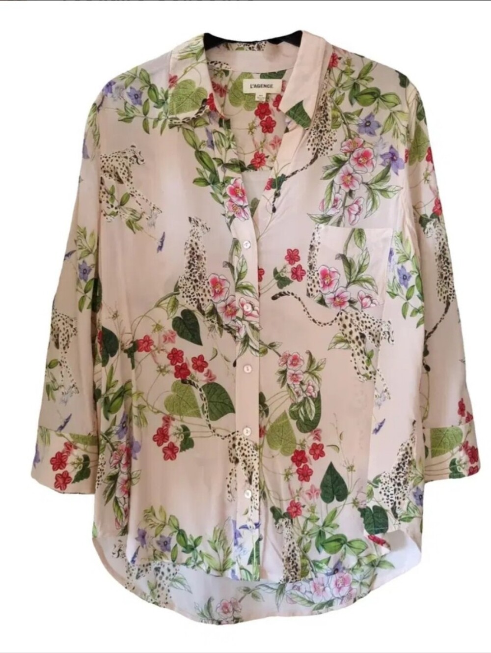 L'AGENCE Ryan Blush Panther Print Blouse Size S
